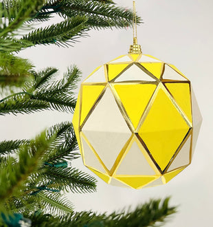 White & Yellow Geometric Ball Ornament - Set of 6 - ironyhome