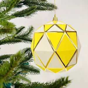 White & Yellow Geometric Ball Ornament - Set of 6