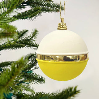 White & Yellow Striped Ball Ornament - Set of 6 - ironyhome