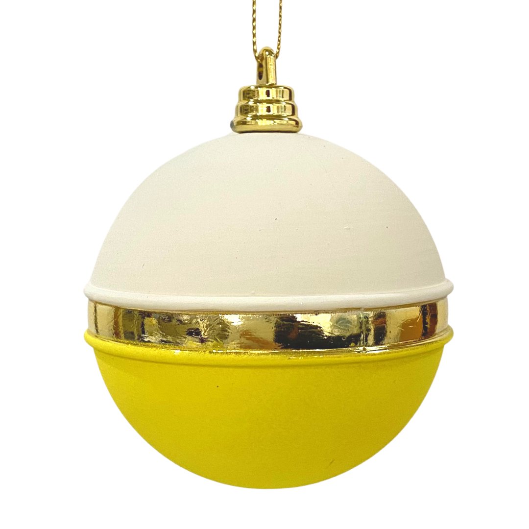 White & Yellow Striped Ball Ornament