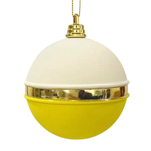 White & Yellow Striped Ball Ornament - Set of 6 - ironyhome