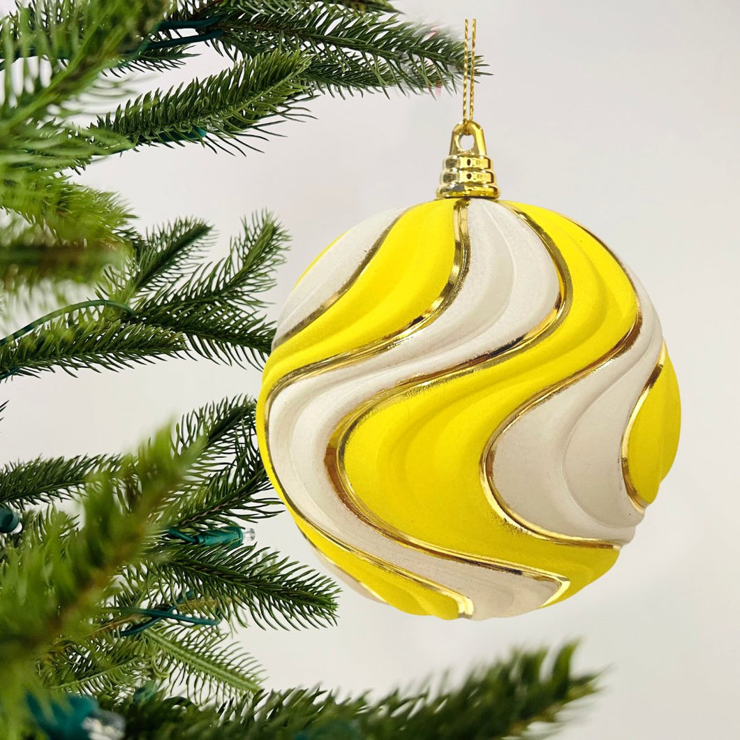 White & Yellow Swirl Ball Ornament - Set of 6 - ironyhome