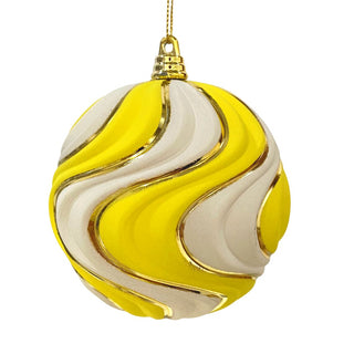 White & Yellow Swirl Ball Ornament - Set of 6 - ironyhome