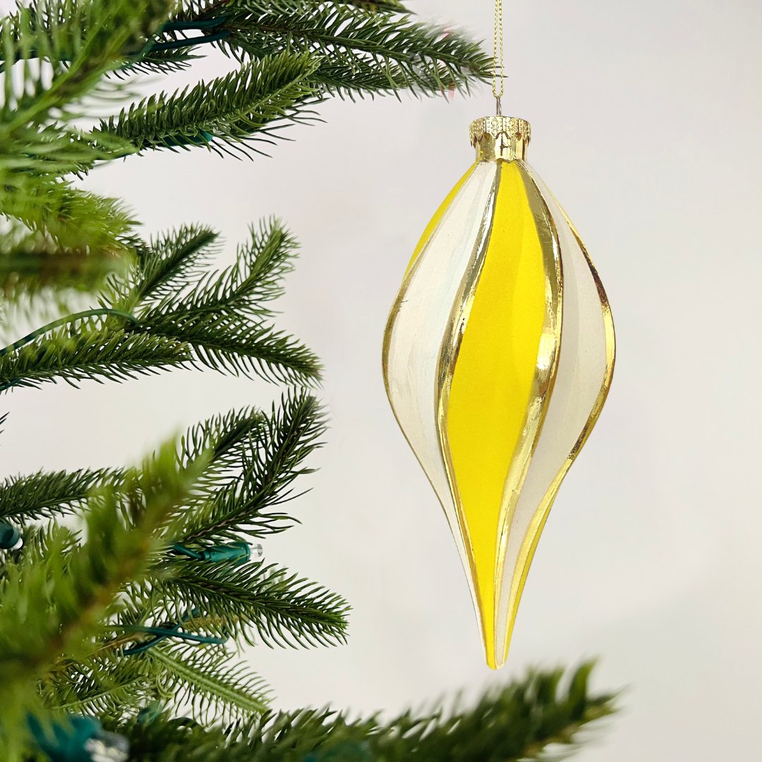 White & Yellow Teardrop Ornament - Set of 6