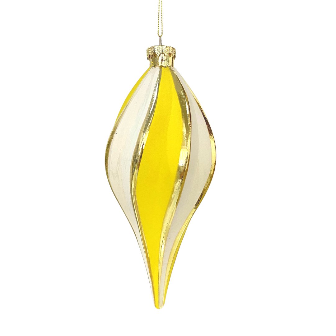 White & Yellow Teardrop Ornament - Set of 6