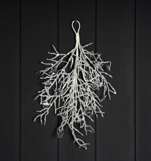 Winter White Glitter Covered Branches Festive Swag - ironyhome