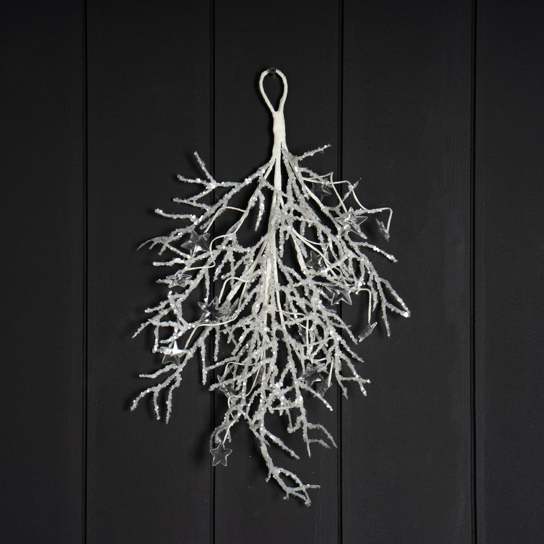 Winter White Glitter Covered Branches Festive Swag - ironyhome