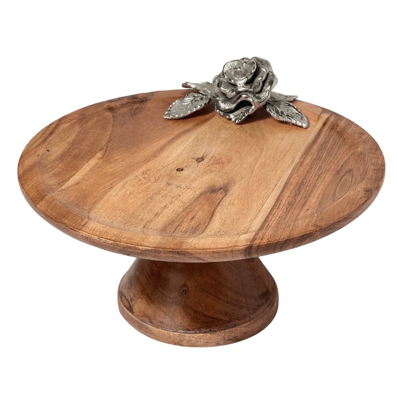 Wooden cake stand with antique rose detailing