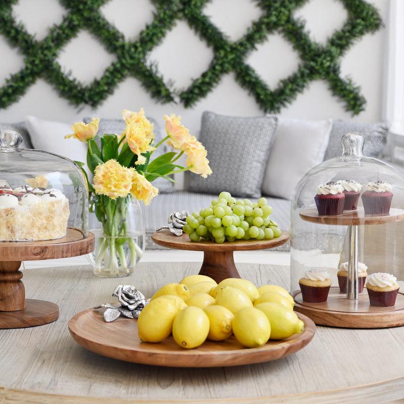 Wooden cake stand with antique rose detailing