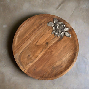 WOODEN LAZY SUSAN WITH ANTIQUE ROSE DETAILING - ironyhome